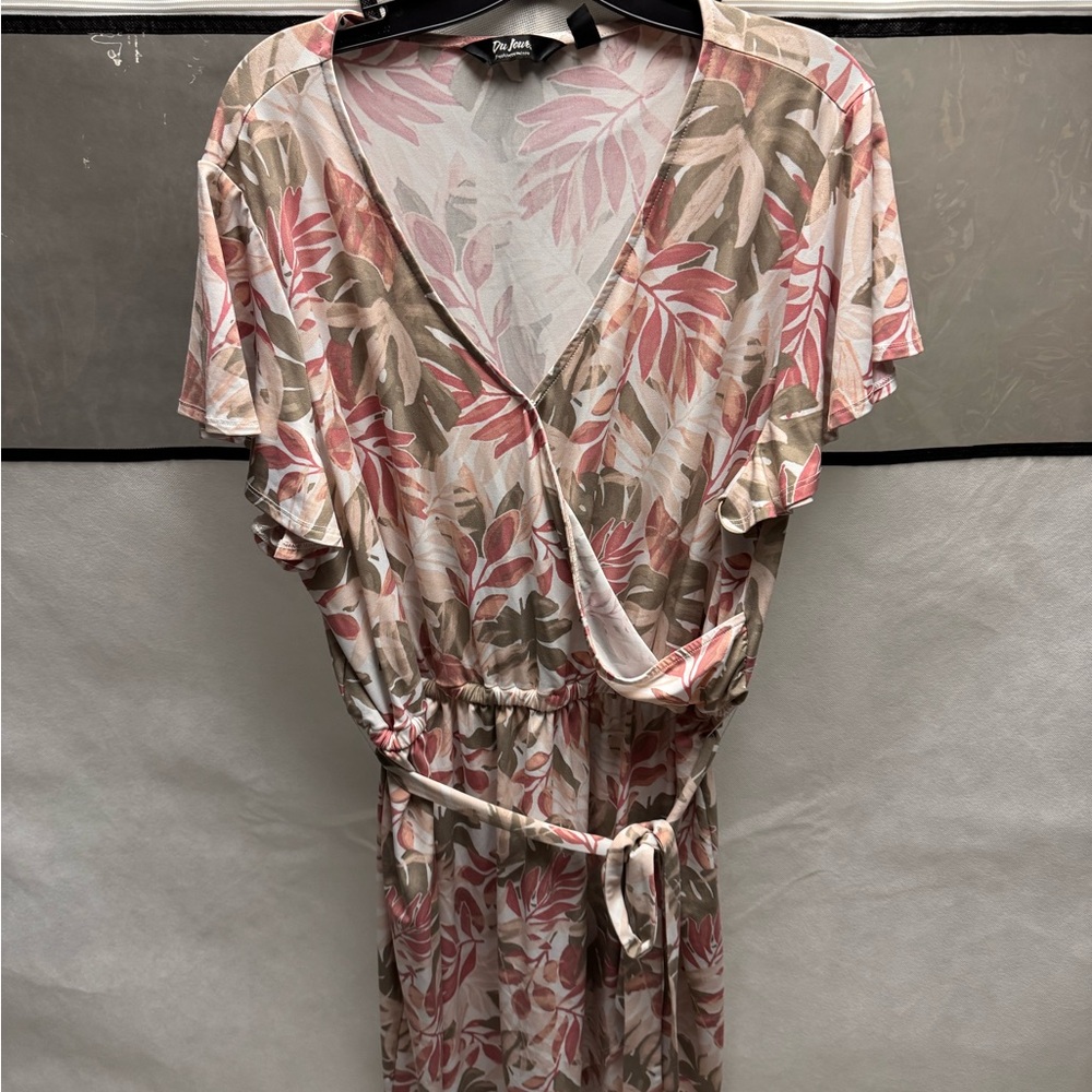 QVC Women's Floral Wrap Dress - Pink and Tan